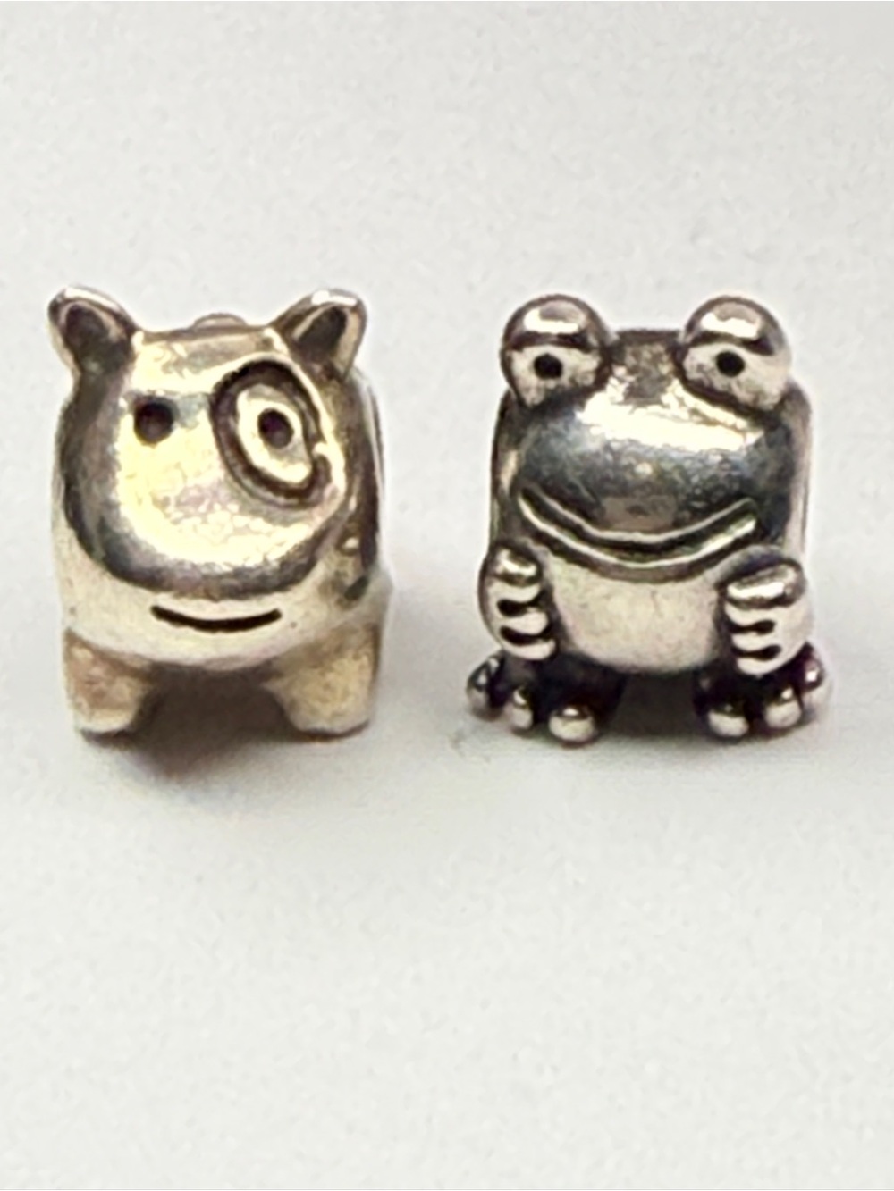 Retired Pandora Spot the Dog & Frog Charm Pair – Sterling Silver Animal Beads